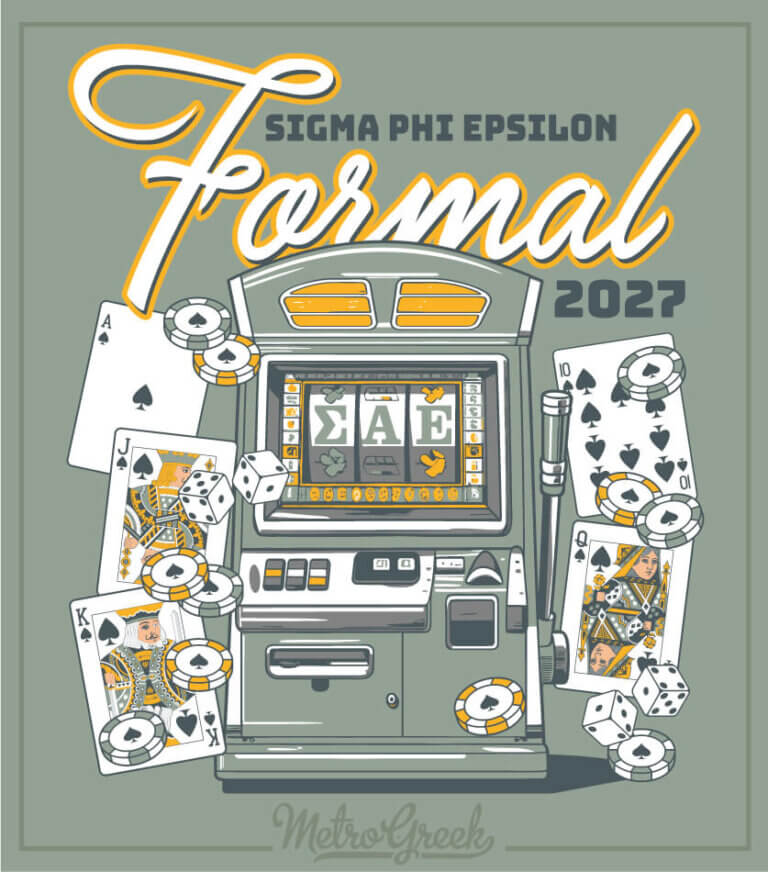 Sigma Phi Epsilon casino formal shirt with slot machine cars and dice
