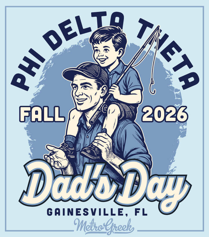 Dad’s Day fishing-themed fraternity shirt design with classic outdoors graphics, ideal for fraternity parents weekend and chapter events.