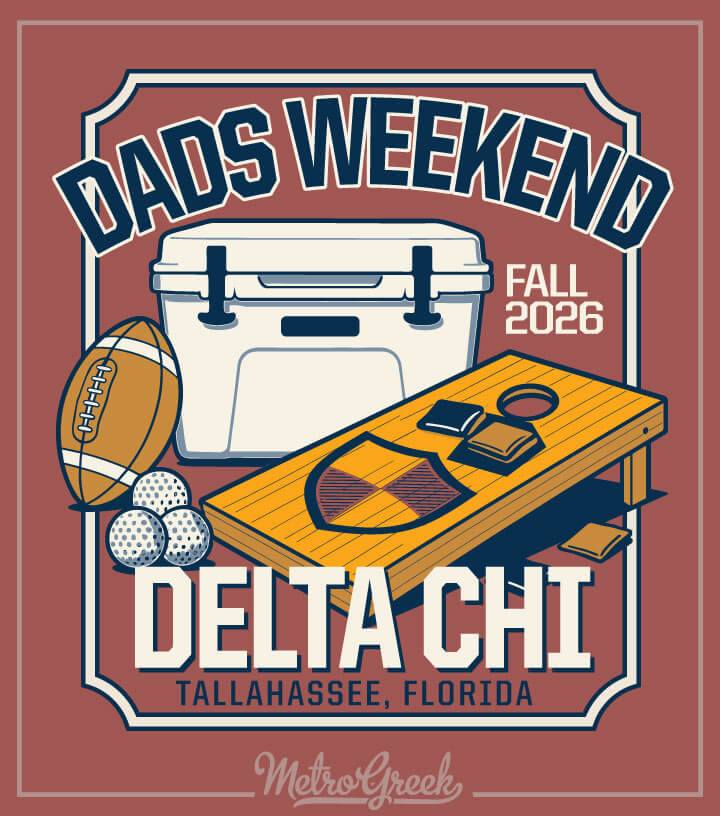Delta Chi parents weekend fraternity shirt design featuring Delta Chi name, made for parents day, tailgates, and chapter events.