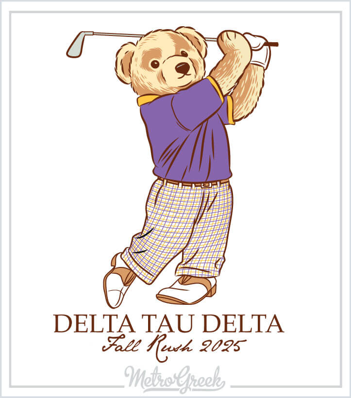 Custom fraternity shirt featuring a golfing polo bear theme for rush and chapter events