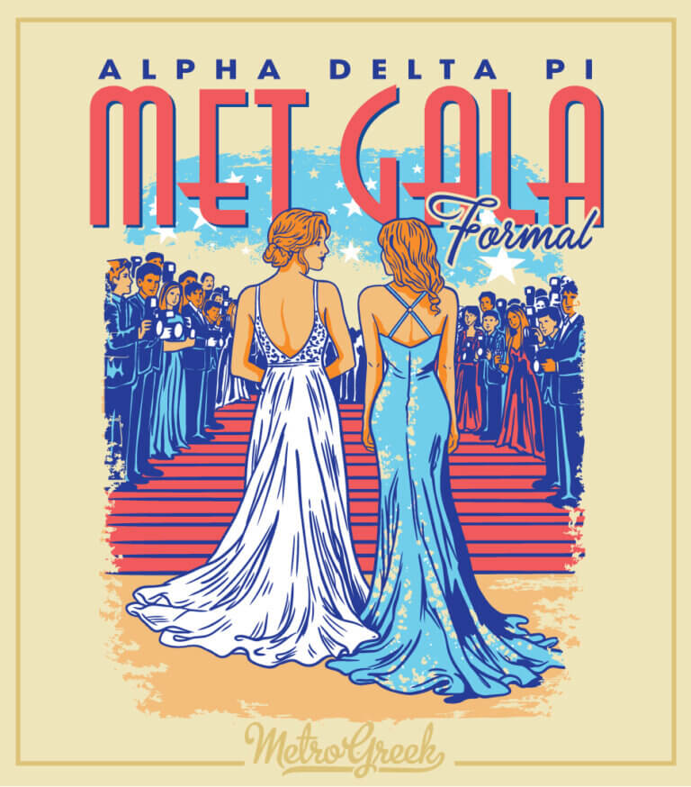 Met Gala themed sorority Formal t-shirt with girls on the red carpet