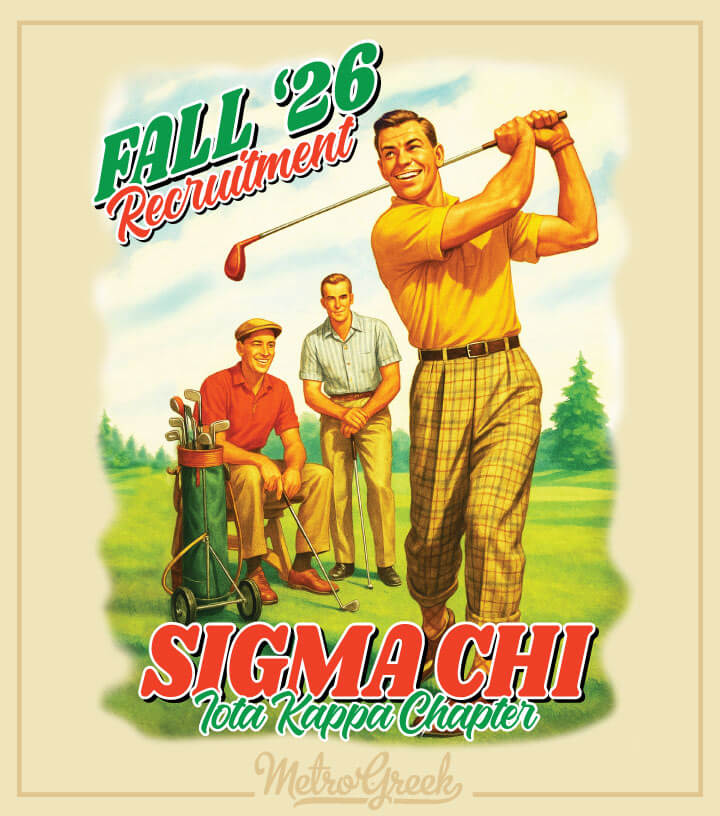 Custom fraternity shirt with a retro golf design for sporty chapter events