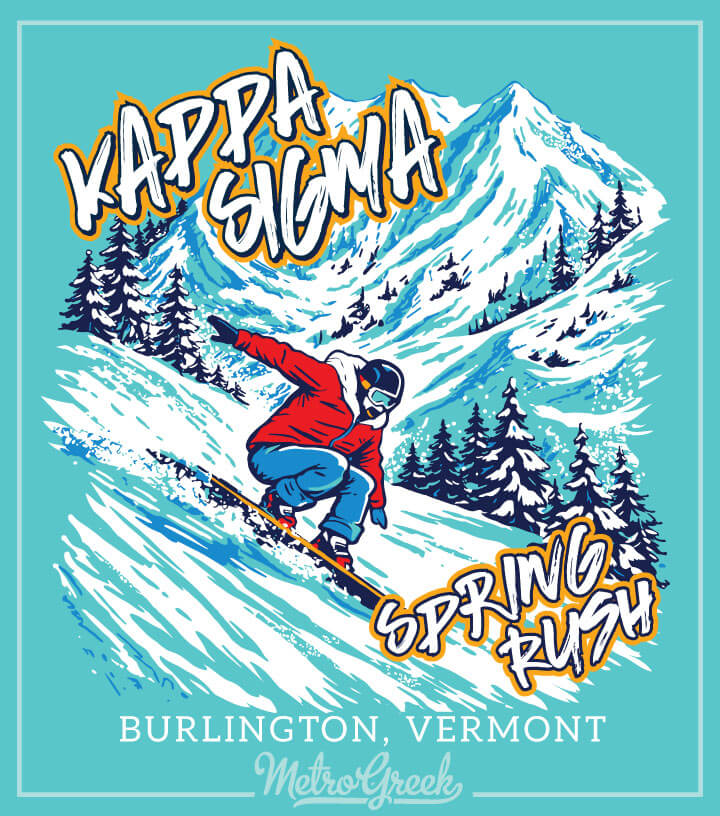 Custom fraternity shirt inspired by snowboarding culture for winter recruitment