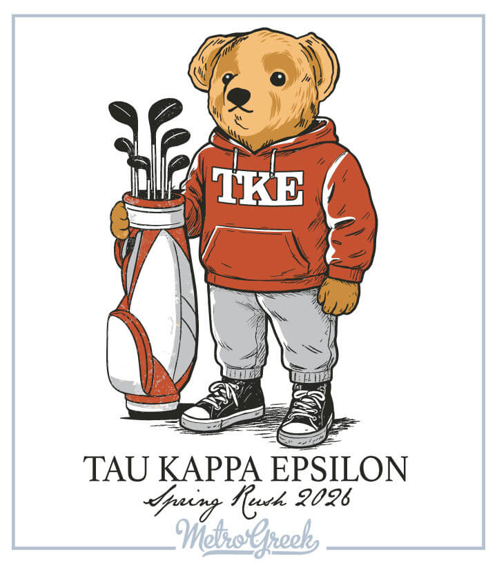 Custom TKE fraternity shirt featuring a golf bear design for rush and brotherhood events