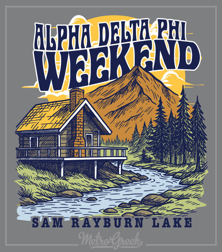 Custom fraternity shirt inspired by weekend cabin retreats and outdoor chapter events