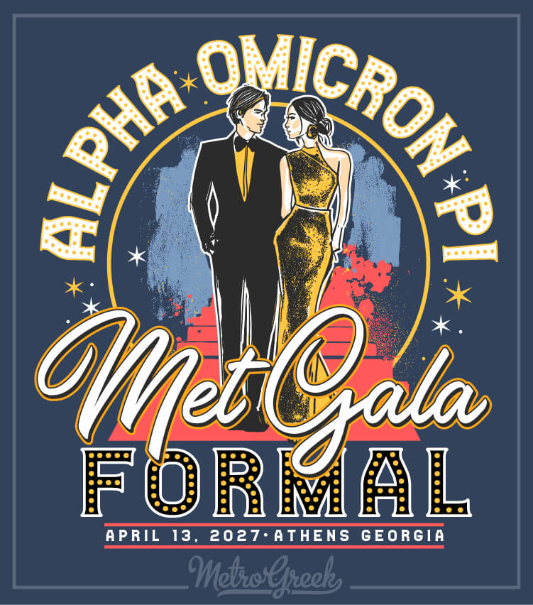 Alpha Omicron Pi Met Gala Formal shirt with couple and red carpet