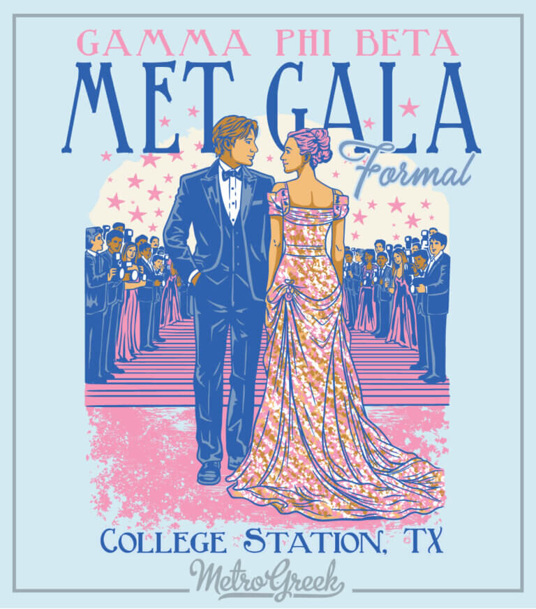 Met Gala themed formal t-shirt with celebrity on red carpet