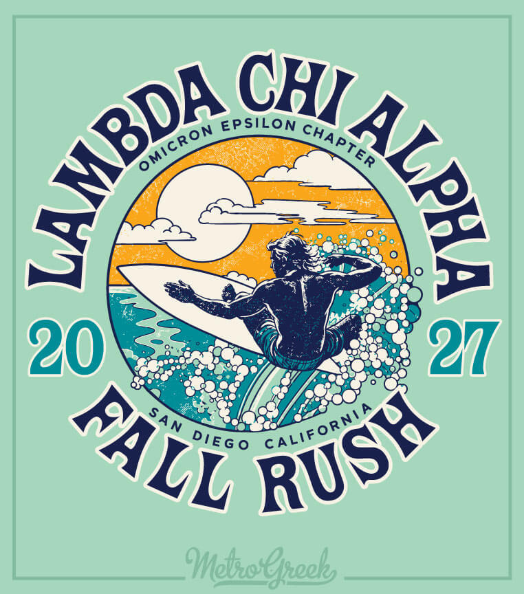 Retro Surfer with Surfboard Fraternity Rush Shirt